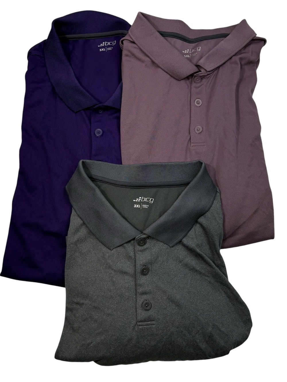 BCG Men's Lightweight Athletic Solid Color Moisture Wick Polo Shirts 3XL BUNDLE